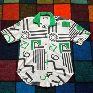 Vintage 80s/90s Button Down Green and Black Printed Shirt